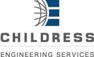 Logo for Childress Engineering Services featuring a stylized globe and blue bars above the company name, reflecting their expertise in curtainwall facades and residential engineering.