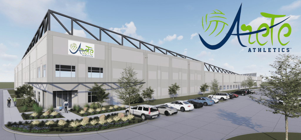 Arete Athletic Center concrete exterior in Mckinney, TX, featuring Childress Engineering's expansion