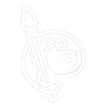 Outline drawing of a painter’s palette with paint blobs and a paintbrush positioned diagonally across the palette, evoking inspiration found in both architecture design and creative expression.