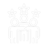 Outline of three people standing together with three stars above their heads, symbolizing teamwork or recognition in structural engineering and emergency disaster response.