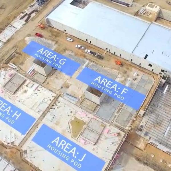 Overview shot of Comal County Jail site plan by Childress Engineering for the structures being built on concrete foundation