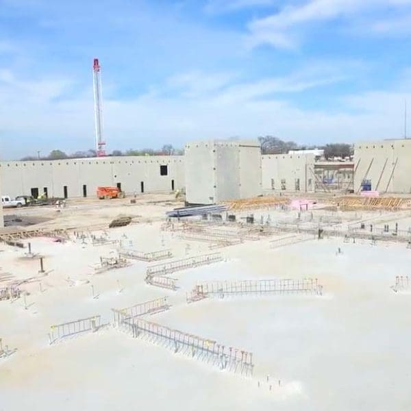 Corner angle of Comal County Jail concrete structural and foundation in progress, engineered and designed by Childress